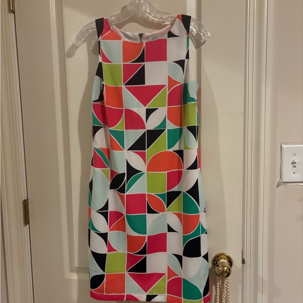 Crown & Ivy sz 4 Geometric Multicolor Sleeveless Dress mod retro sleeveless - Picture 14 of 14